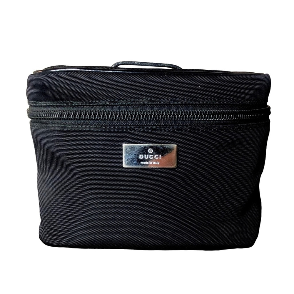 Men GUCCI Black Nylon Toiletry Case Shaving Bag with Leather Top Handle NWOT - Picture 3 of 17